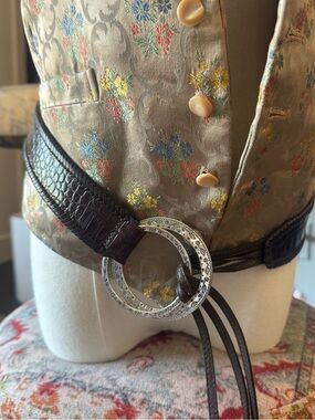 Brighton Dark Brown Embossed Leather Belt with Silver Double Circle Buckle
